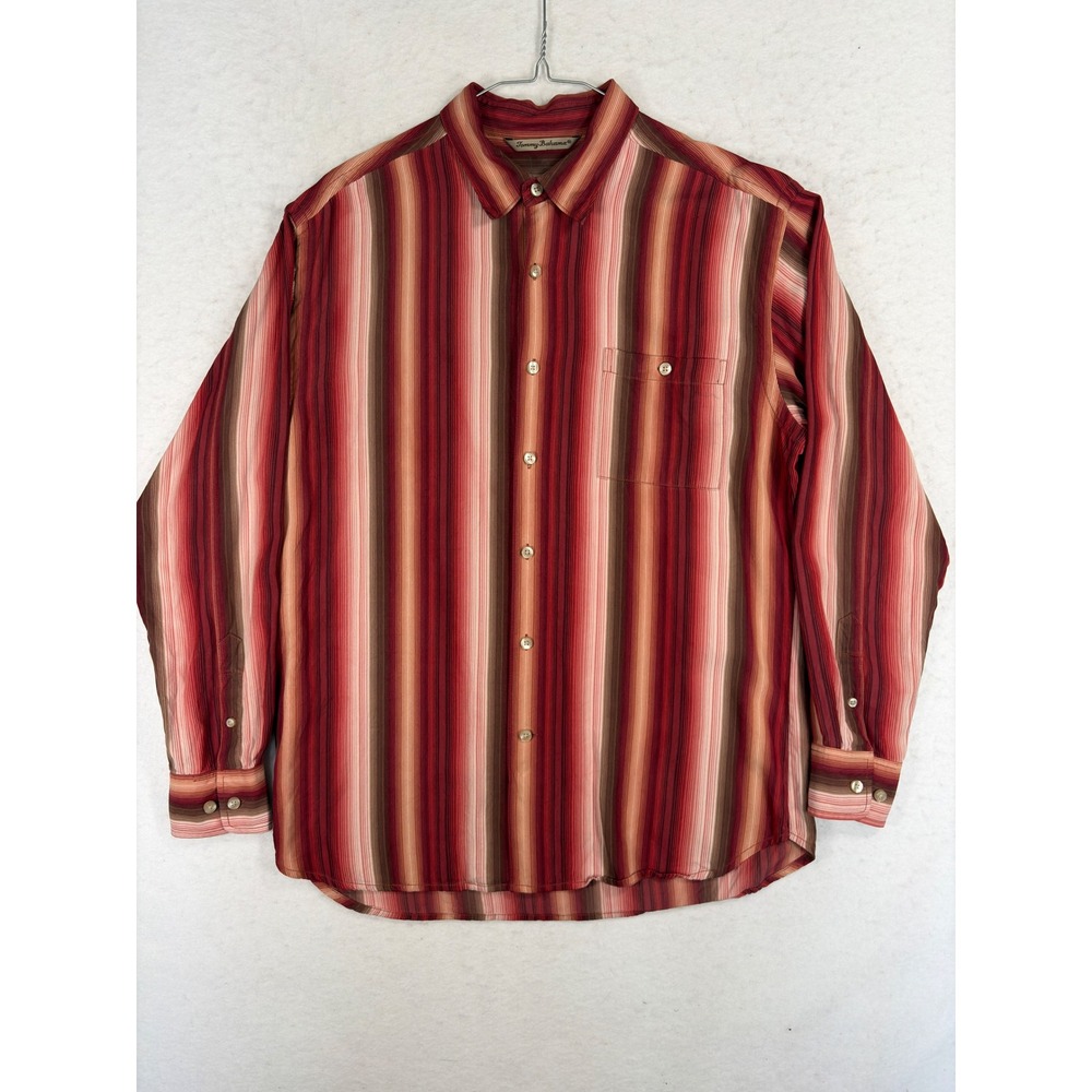Tommy Bahama Mens Large Silk Tencel Blend Striped Long Sleeve Button Down Shirt